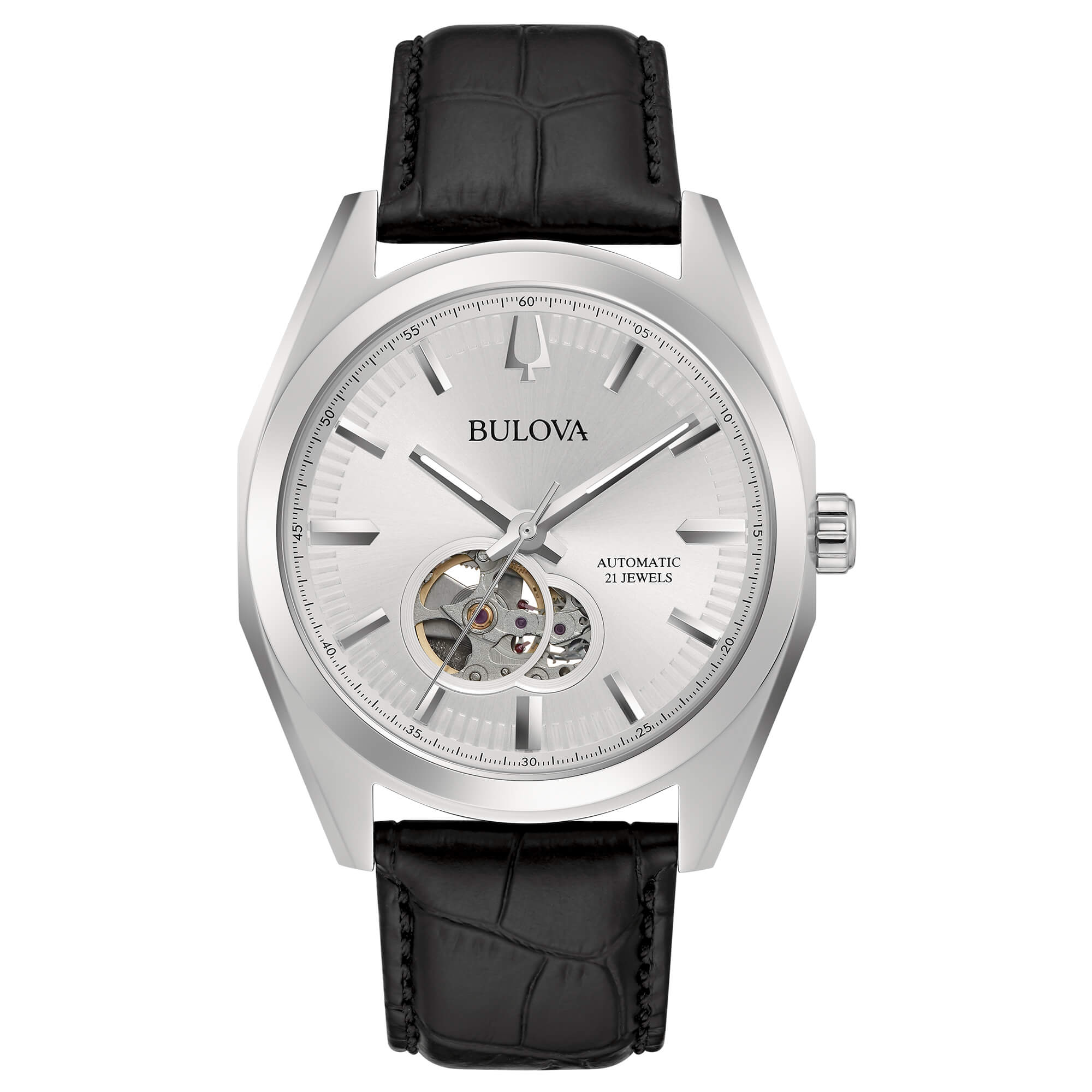 Orologio Bulova Surveyor Automatic Open Heart Silver Leather