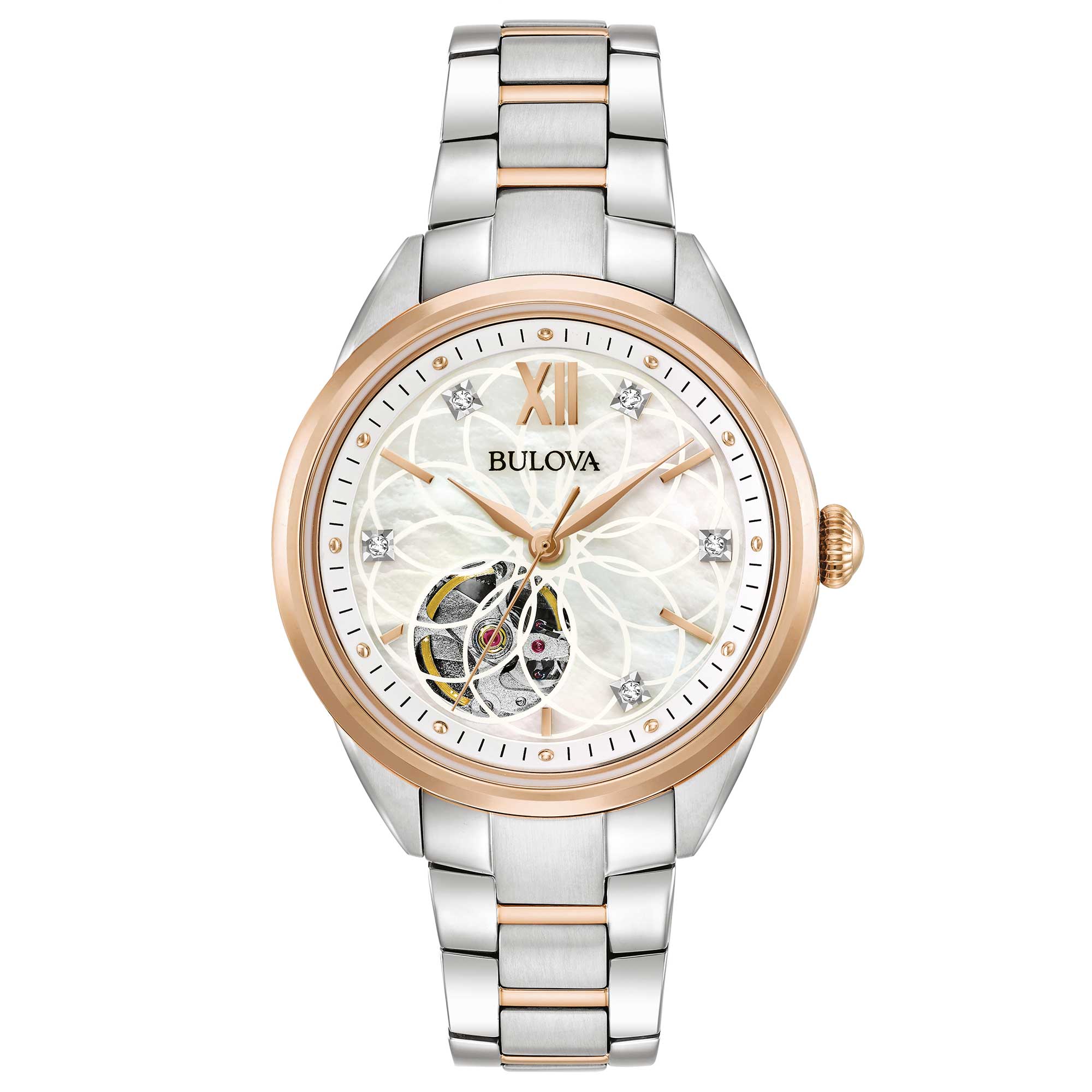Orologio Bulova Sutton Lady Automatic Open Heart Bicolore Madreperla e Diamanti