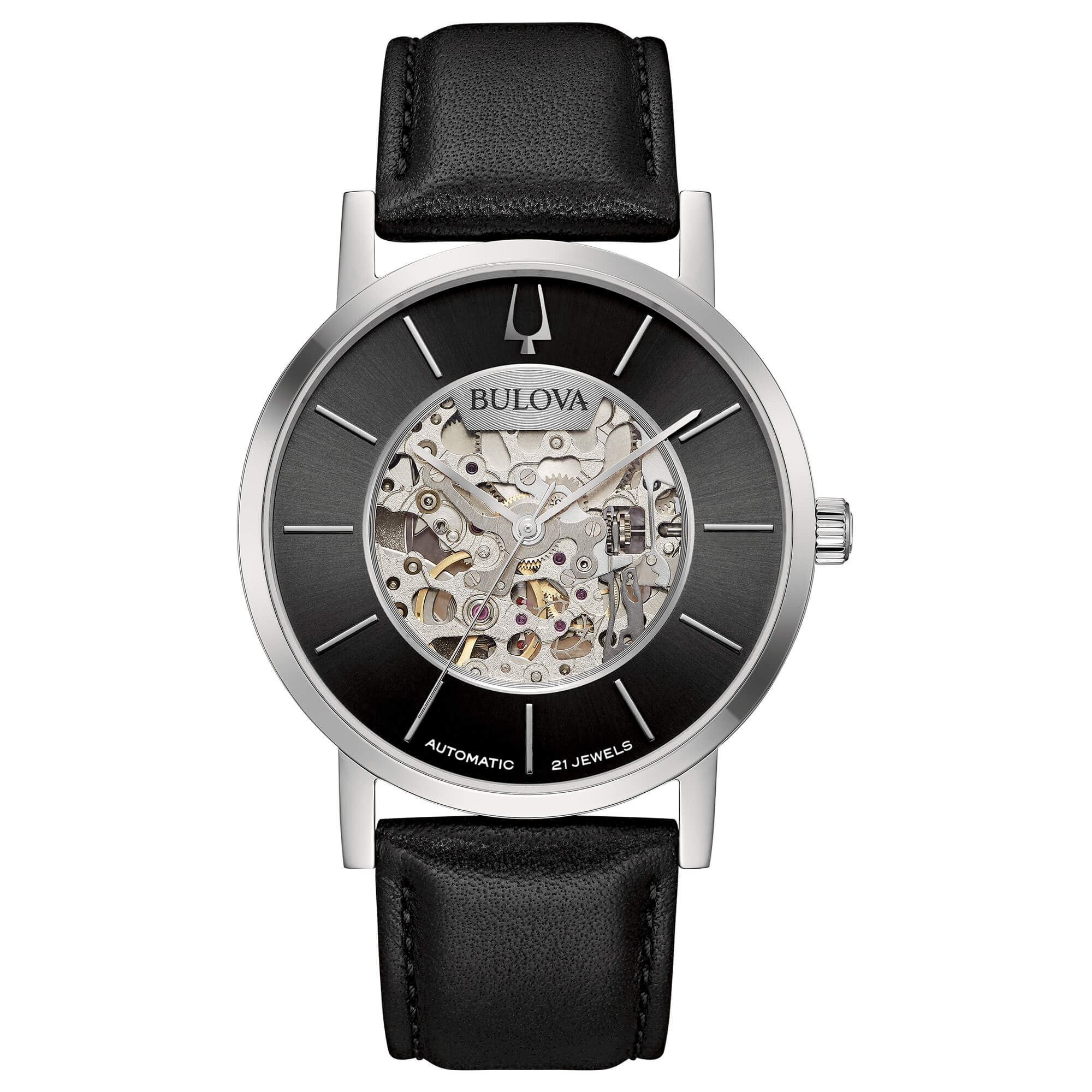 Orologio Bulova Clipper Skeleton Black Leather